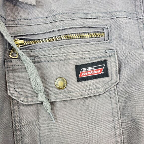 DICKIES Jacket Mens Large 42/44 Gray Hooded Outdoor Workwear Canvas Fleece Lined - Picture 5 of 11
